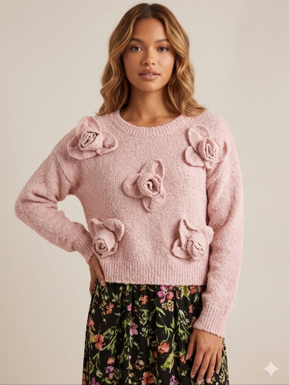 Nwt Dreamers Light Pink 3d Sweater XS P2P21 L22